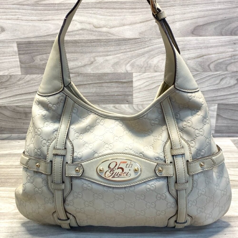 GUCCI Guccissima 85th Anniversary Cream Leather Hobo Shoulder Bag